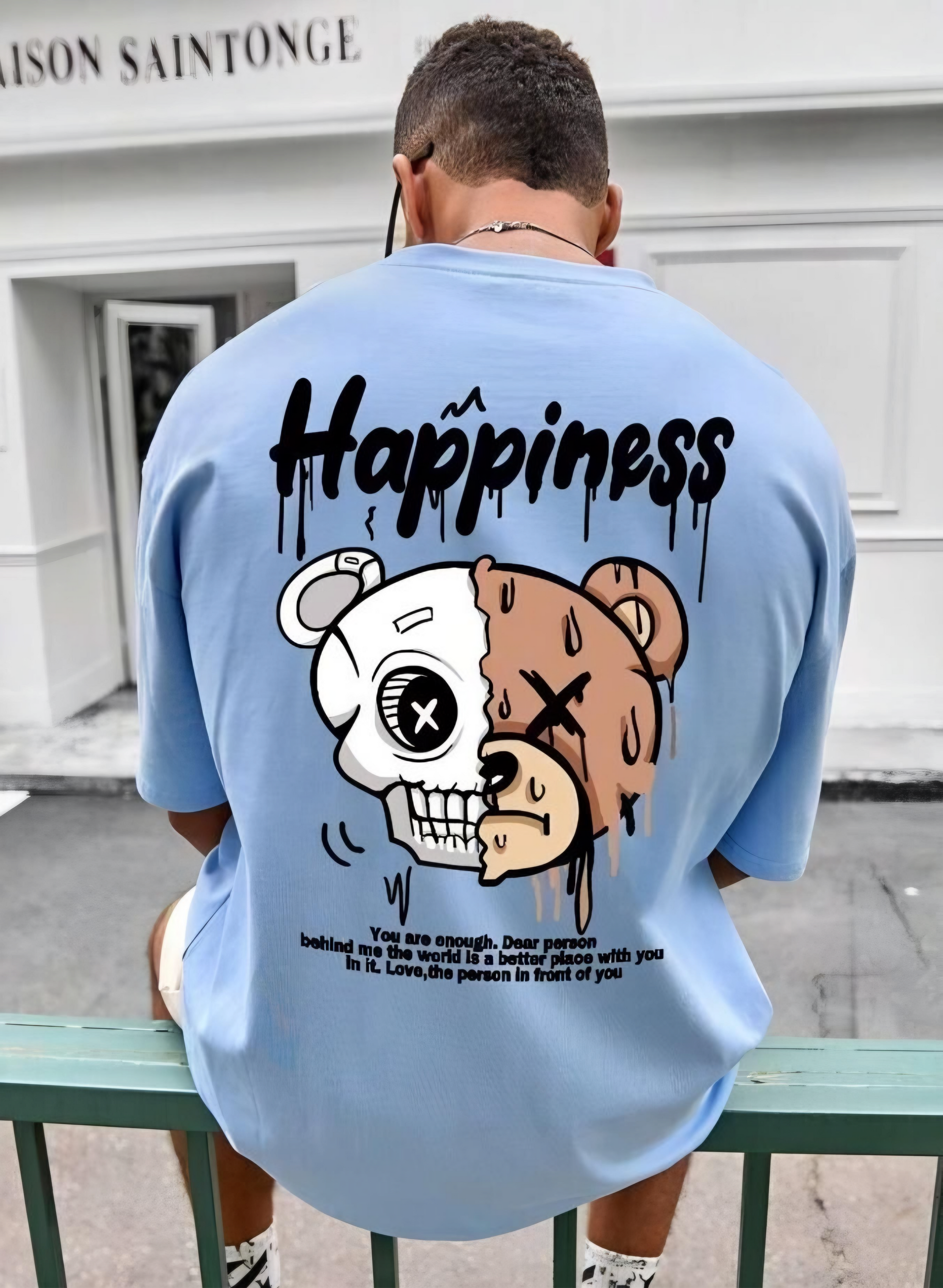 Happiness Half Skull Half Bear Graphic Tee – Inspirational Streetwear T-Shirt